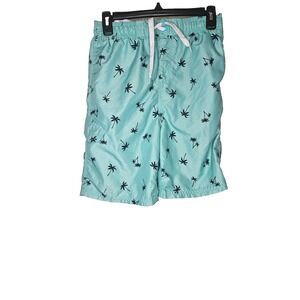 KANU SURF Boys Swim Trunks Size L 14/16 Green Palm Trees Swim Shorts Beach